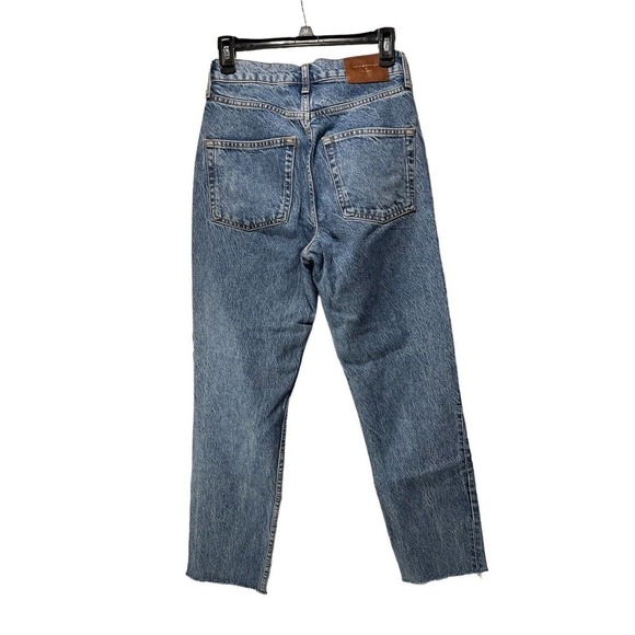 Zara The Slim Straight In Bave Blue Women’s Jeans‎ Size 4 High Waisted Raw Hem - Picture 3 of 7